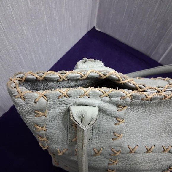 Berge Italian Leather Bag Tote Shouler Powder Blue - Picture 10 of 17